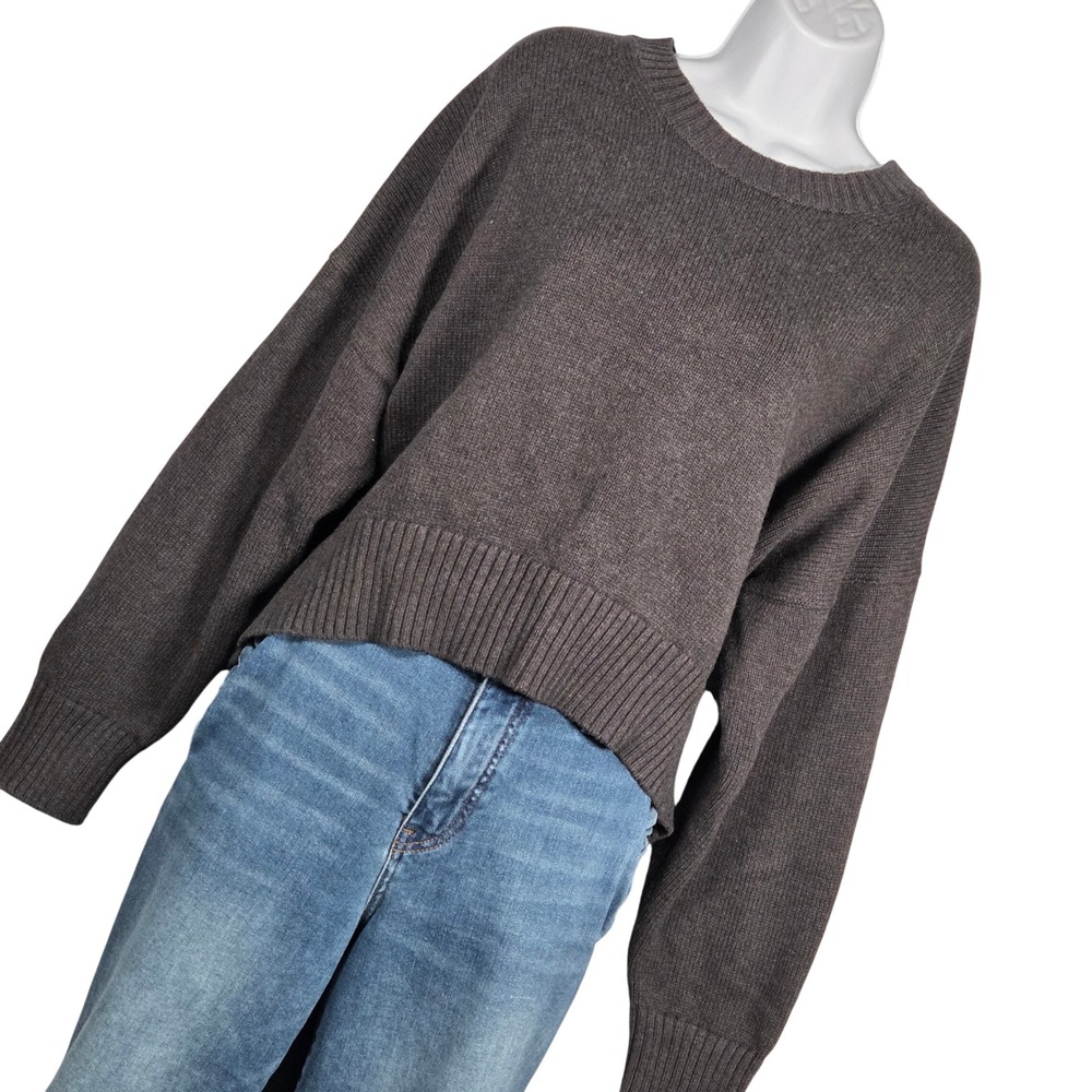 Quince Women Large 100% Organic Cotton Boyfriend Crew Sweater Charcoal Gray